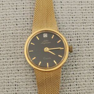 Jules Jurgensen Diamond 4781-2 Gold Italy Women's Watch Black Dial New Battery